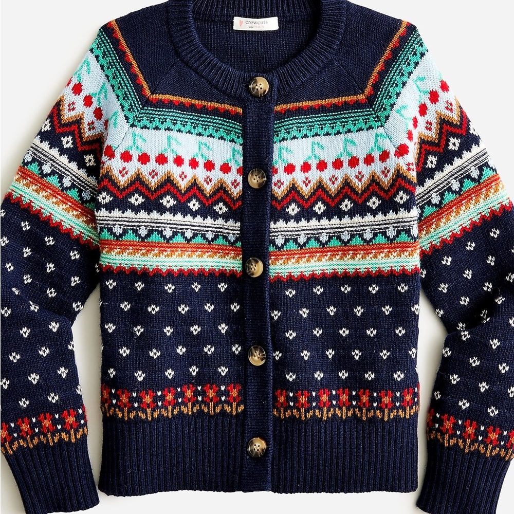 Crewcuts Wool Cherry Fair Isle Cardigan Sweater